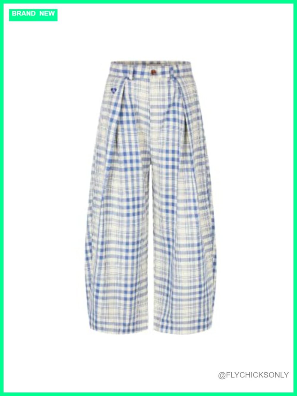 Plaid Wide Leg Barrel Pants Pleated Baggy Cotton Trousers